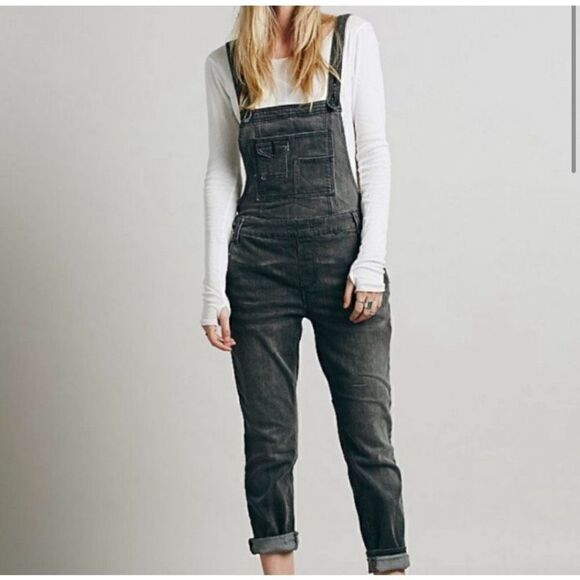 Free people dark gray wash overalls size small - Picture 1 of 8